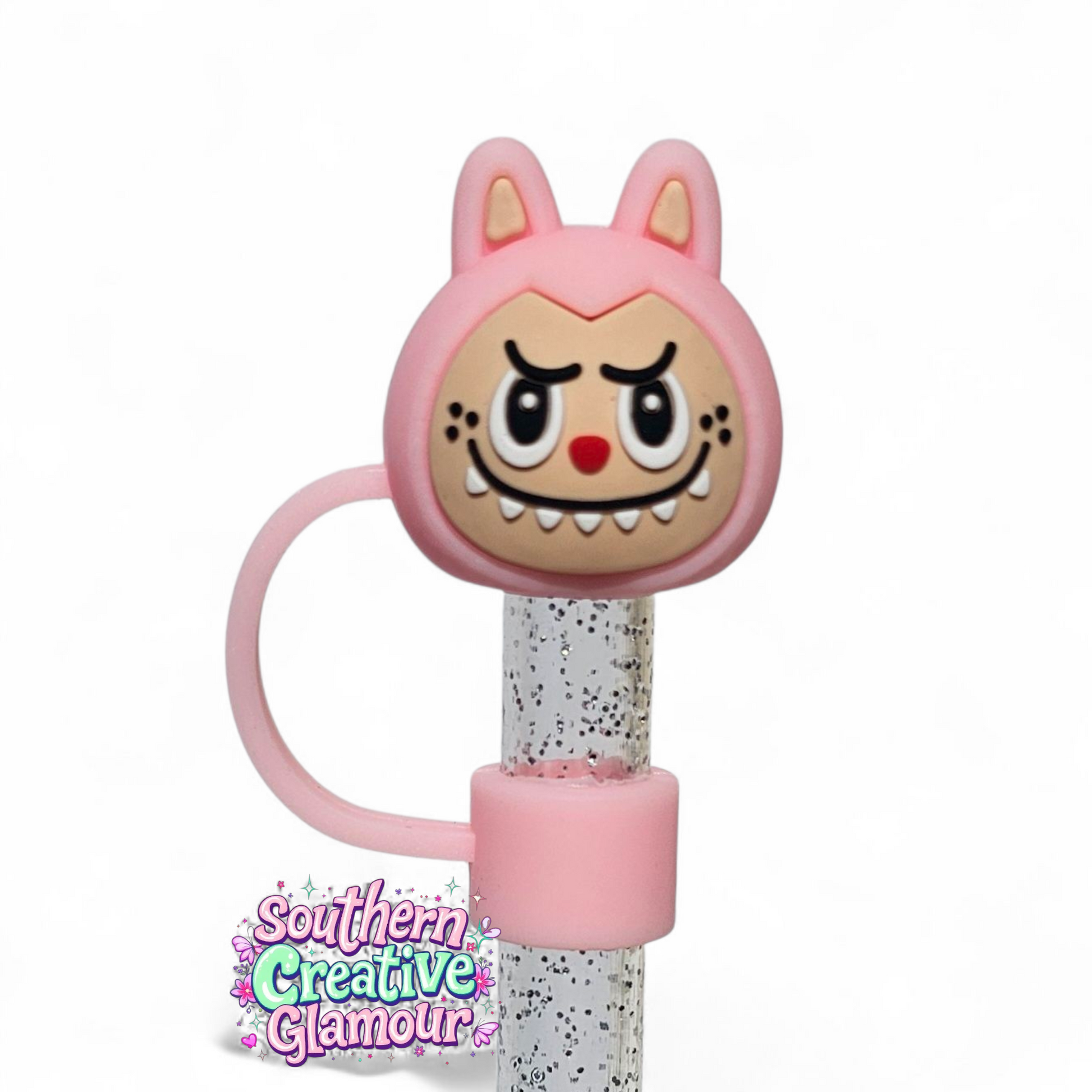 Pink 3D Labubu 10mm Straw Toppers by Southern Creative Glamour 