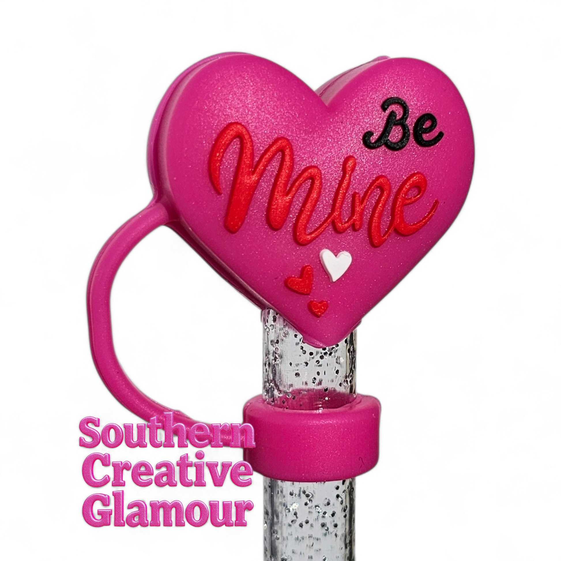 Pink Be Mine Heart 10mm Silicone Straw Topper | Straw Cover by Southern Creative Glamour 
