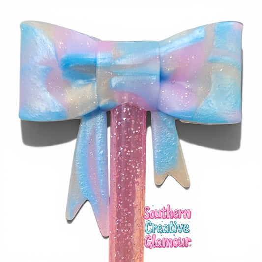 Pink, Blue, Tan Moon Swirl Glitter Bow Straw Topper | Fits 10mm Straws