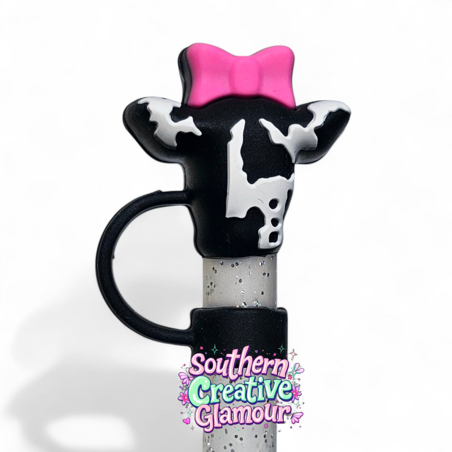Cow Silicone Straw Topper  - Straw Cover  - Black, White, Pink by Southern Creative Glamour 
