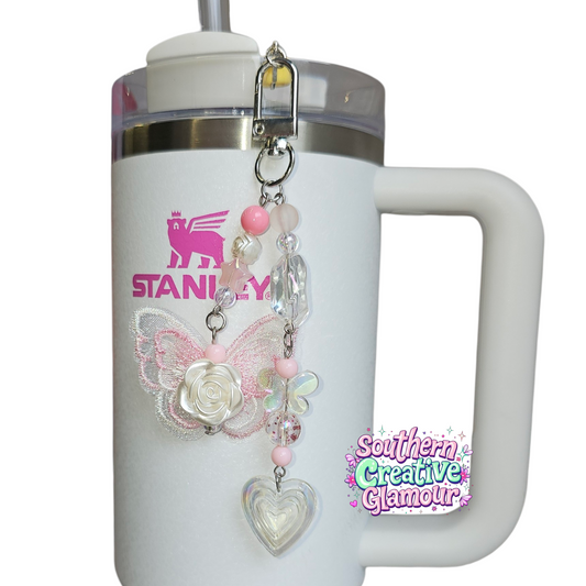 Pink Lace Butterfly Heart Tumbler Charm 
