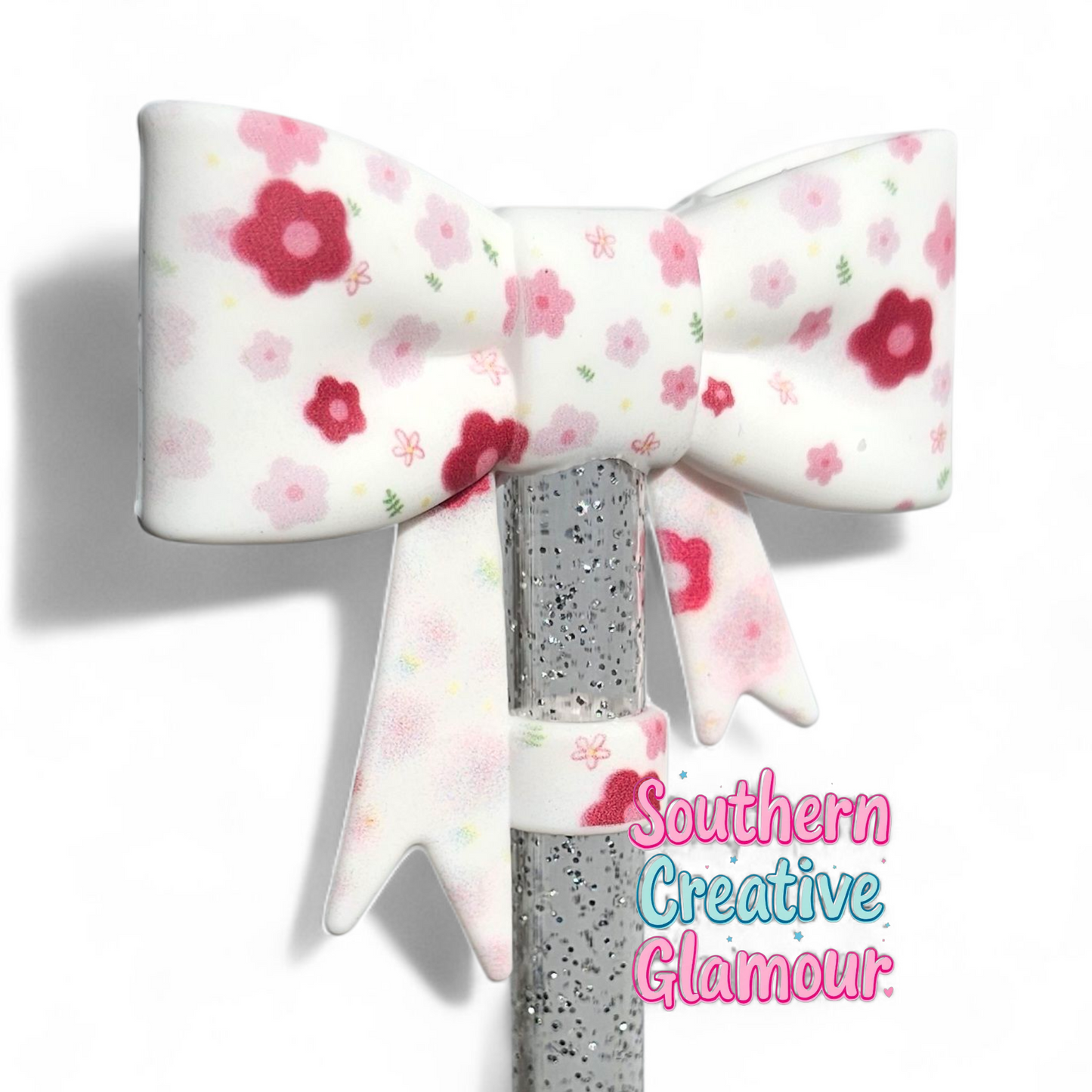 Cherry Blossom 3D Bow Silicone 10mm Straw Topper by Southern Creative Glamour 