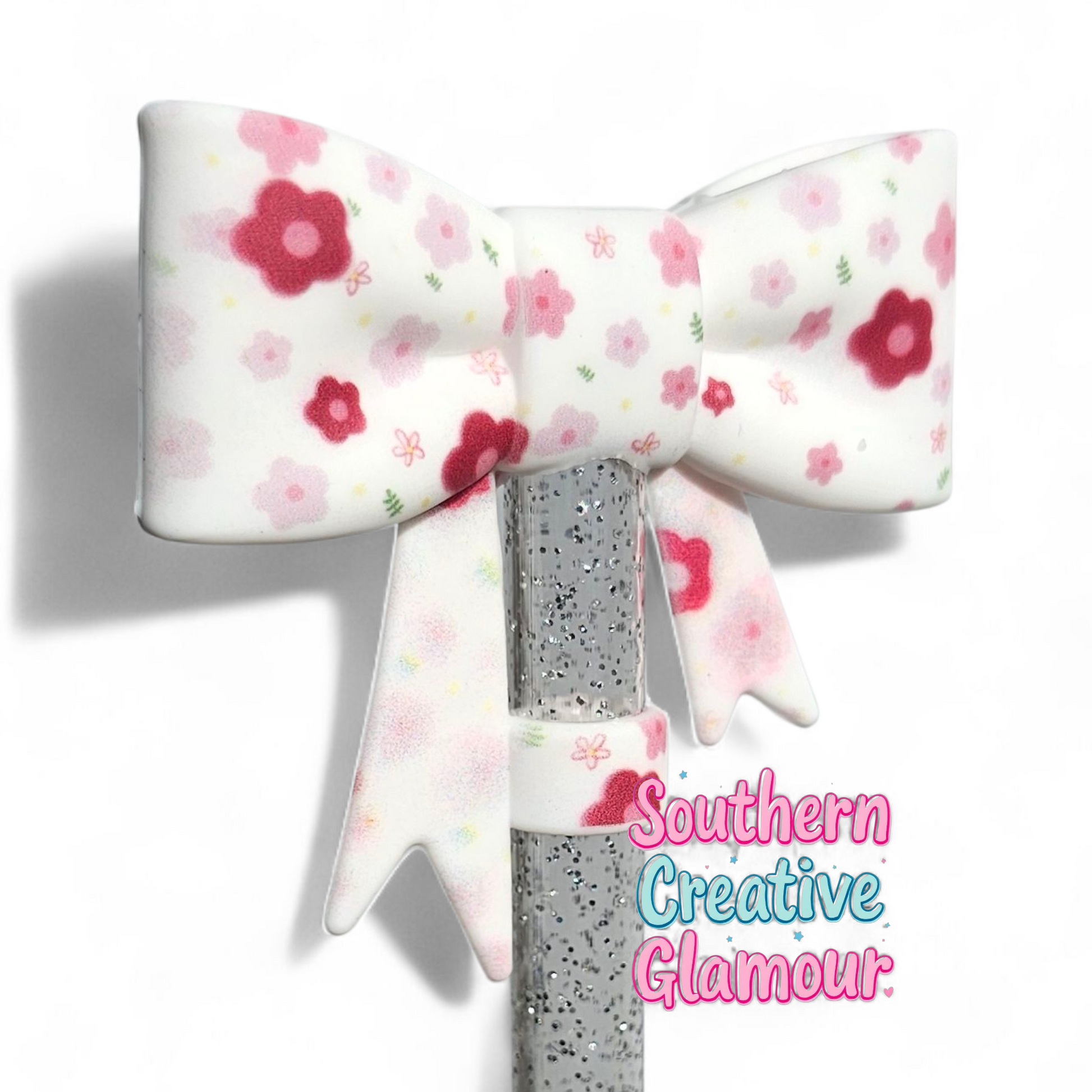Cherry Blossom 3D Bow Silicone 10mm Straw Topper by Southern Creative Glamour 