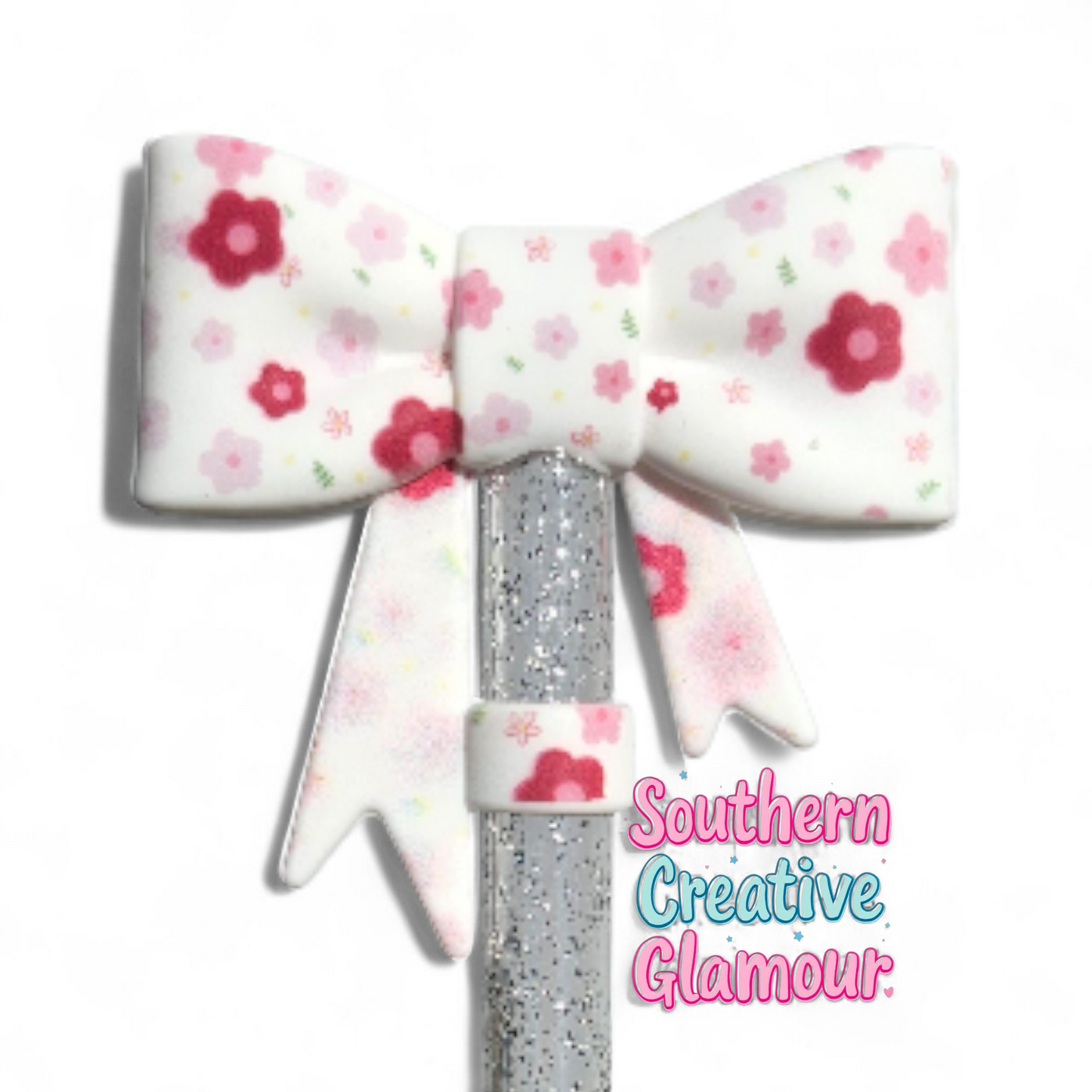 Cherry Blossom 3D Bow Silicone 10mm Straw Topper by Southern Creative Glamour 