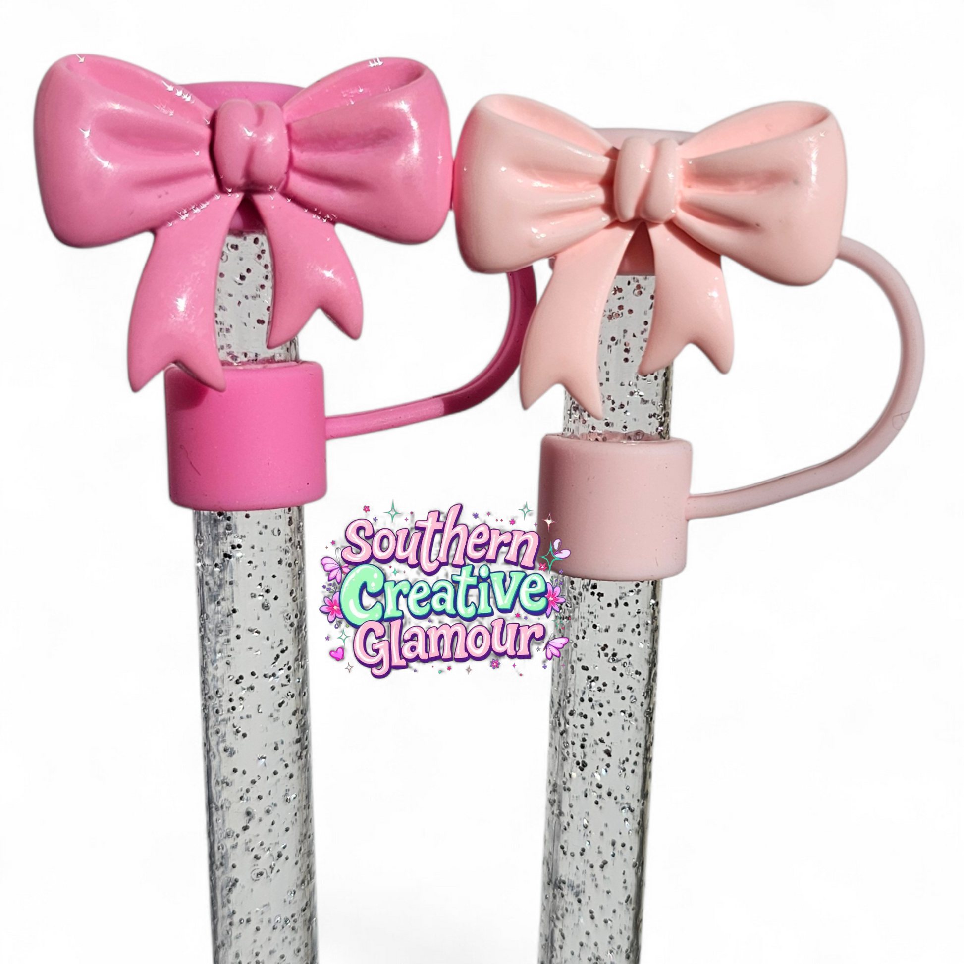 Pink Coquette Ribbon Bow 10mm Silicone Straw Topper 