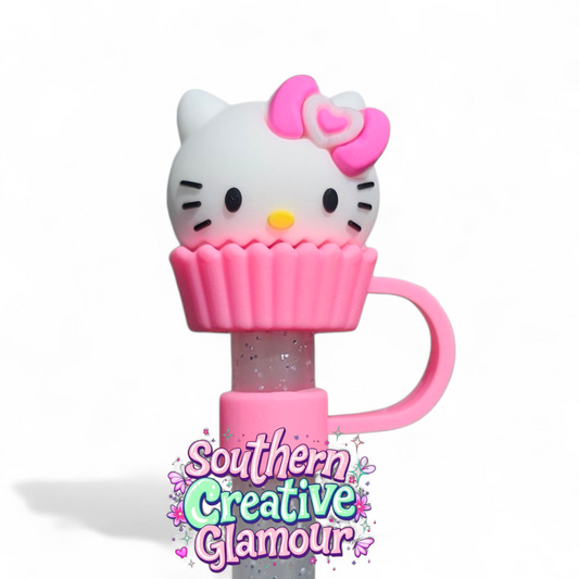 Pink Cupcake Kitty 10mm Straw Topper | Fits 10mm Straws