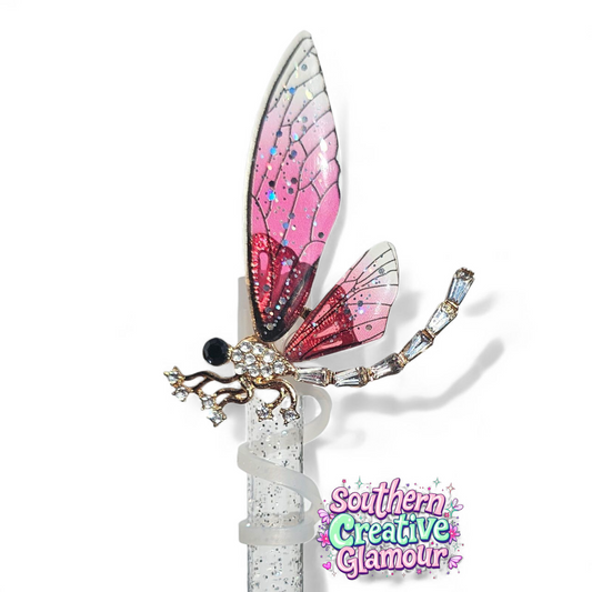 Pink Diamond Dragonfly 10mm Straw Topper by Southern Creative Glamour 