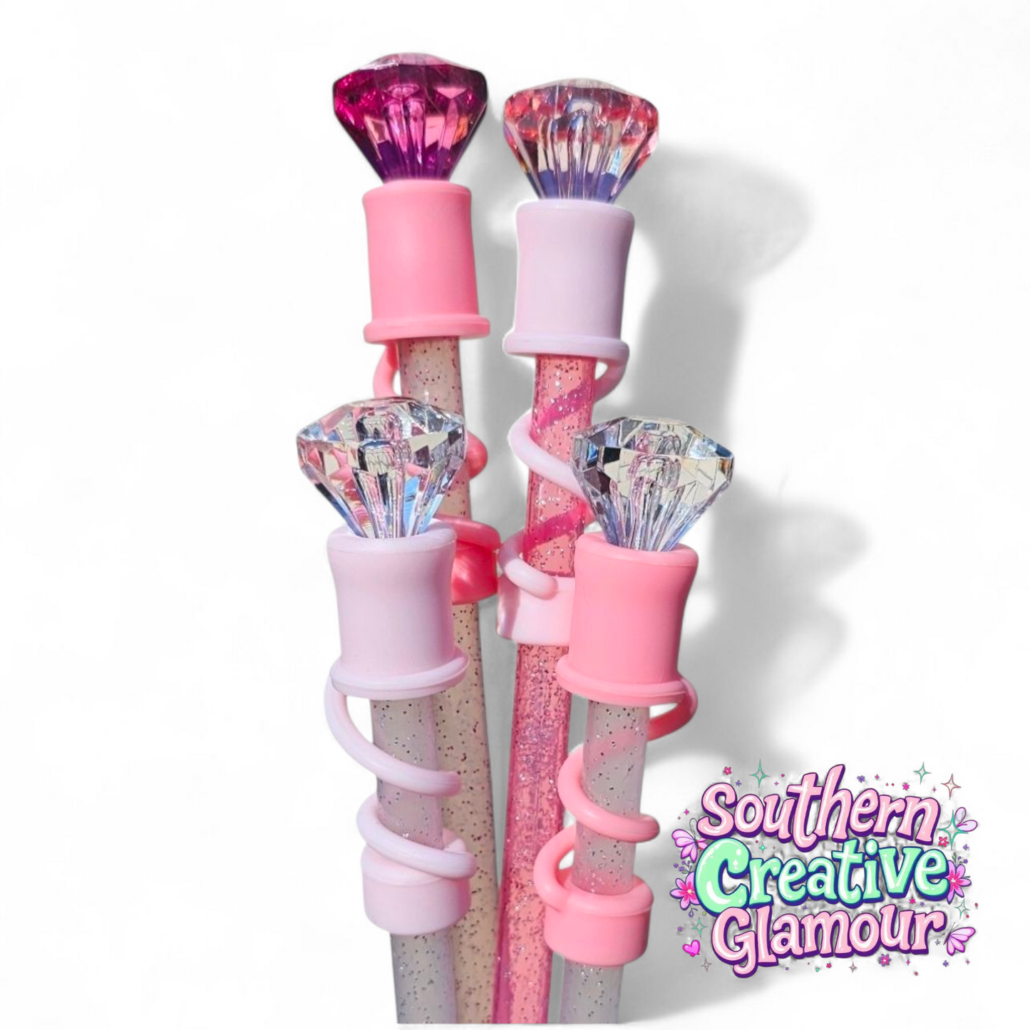 Pink Diamond 3D Silicone 10mm Straw Toppers | Straw Covers by Southern Creative Glamour 