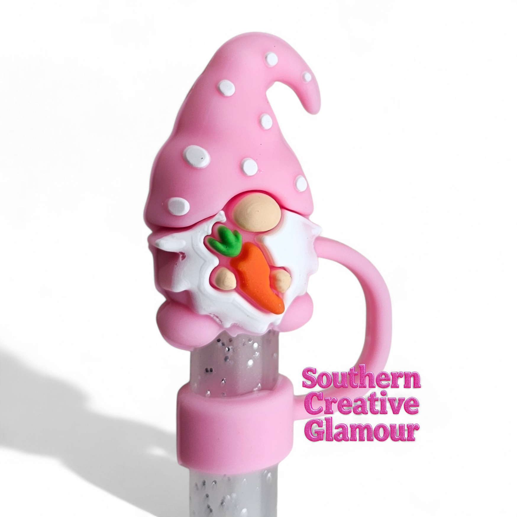 Pink Easter Gnome 10mm Silicone Straw Topper | Straw Cover by Southern Creative Glamour 