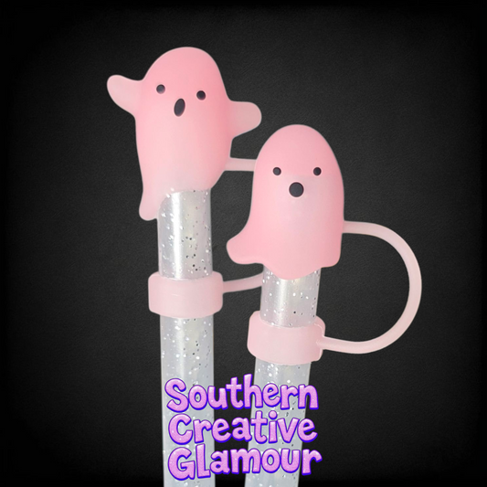 Pink Glow In The Dark Ghost 10mm Straw Topper by Southern Creative Glamour 