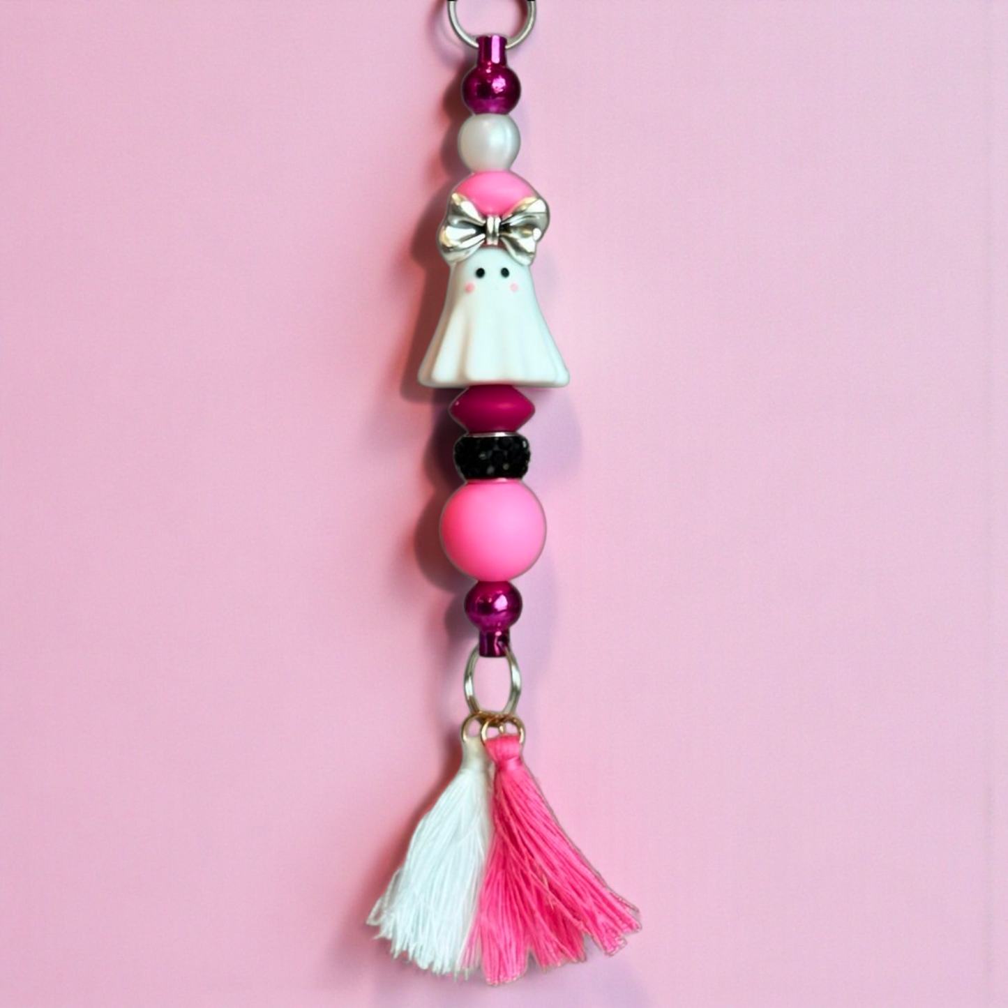 Pink, white, silver Ghost Bar Charm - Tumbler Handle Charm