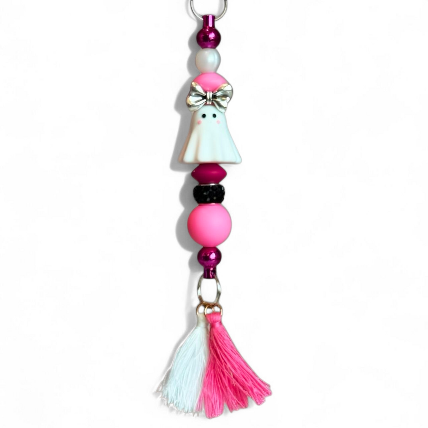 Pink, white, silver Ghost Bar Charm - Tumbler Handle Charm