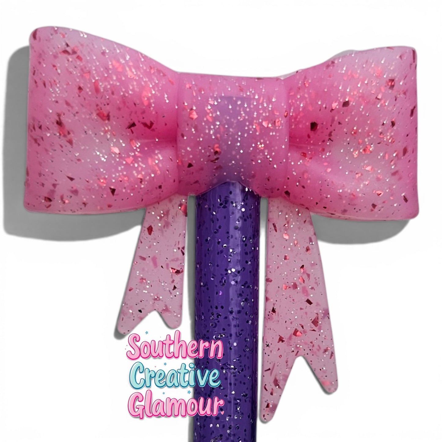 Pink Glitter Bow Straw Topper | Fits 10mm Straws