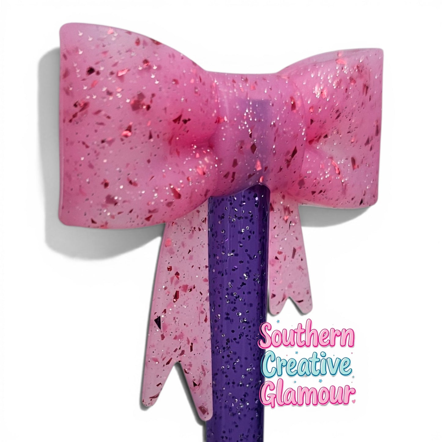 Pink Glitter Bow Straw Topper | Fits 10mm Straws