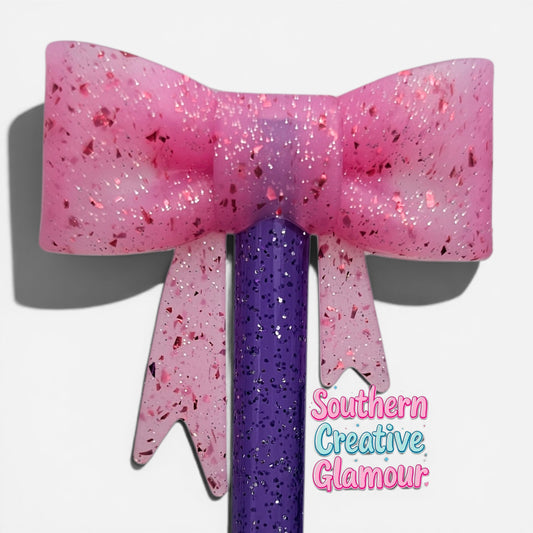 Pink Glitter Bow Straw Topper | Fits 10mm Straws