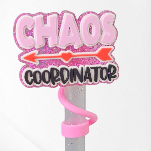 Pink Glitter Chaos Coordinator Silicone Straw Topper 