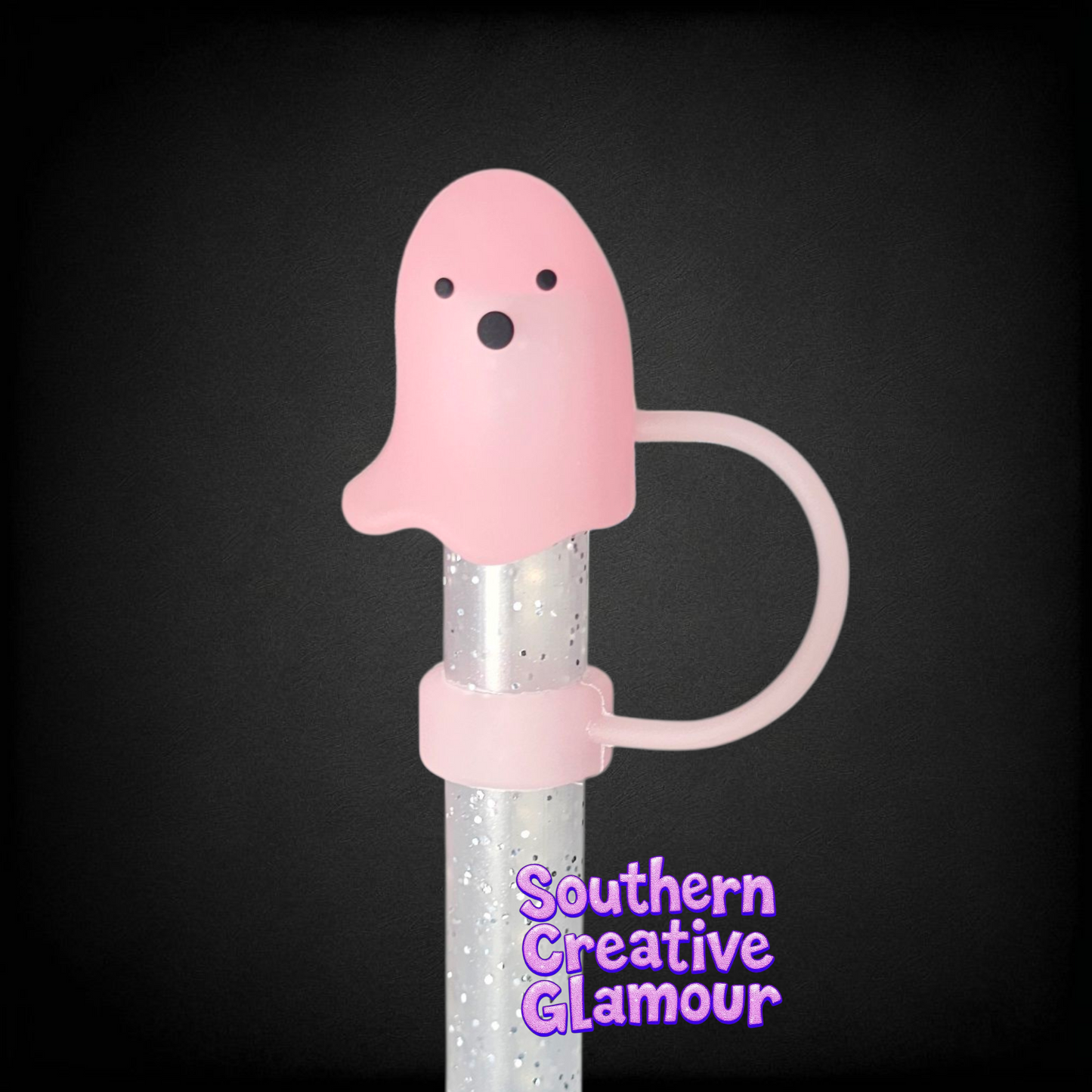 Pink Glow In The Dark Ghost 10mm Straw Topper by Southern Creative Glamour 