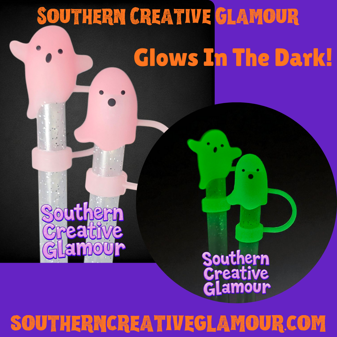 Pink Glow In The Dark Ghost 10mm Straw Topper by Southern Creative Glamour 