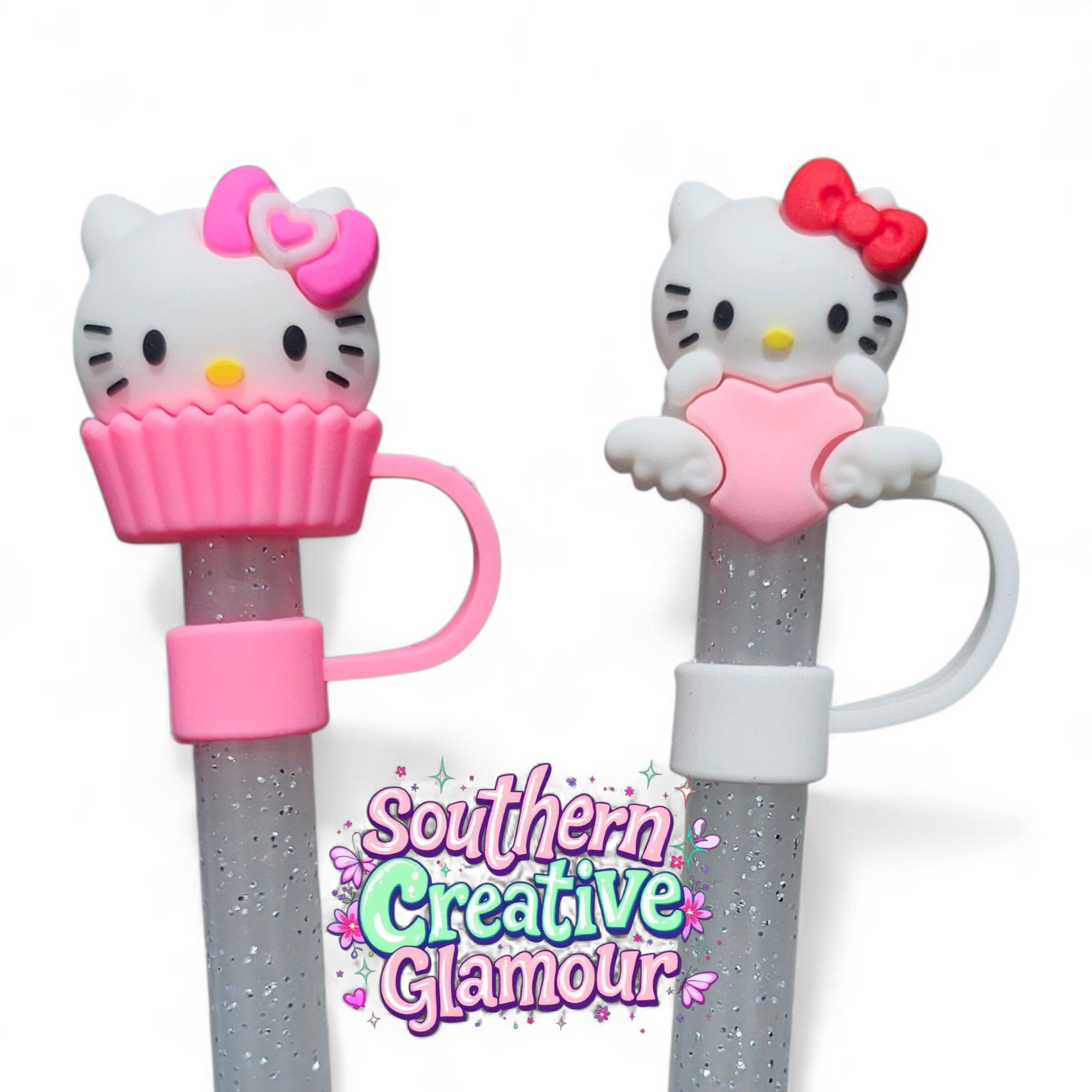 Pink Hello Kitty inspired 10mm Straw Toppers 
