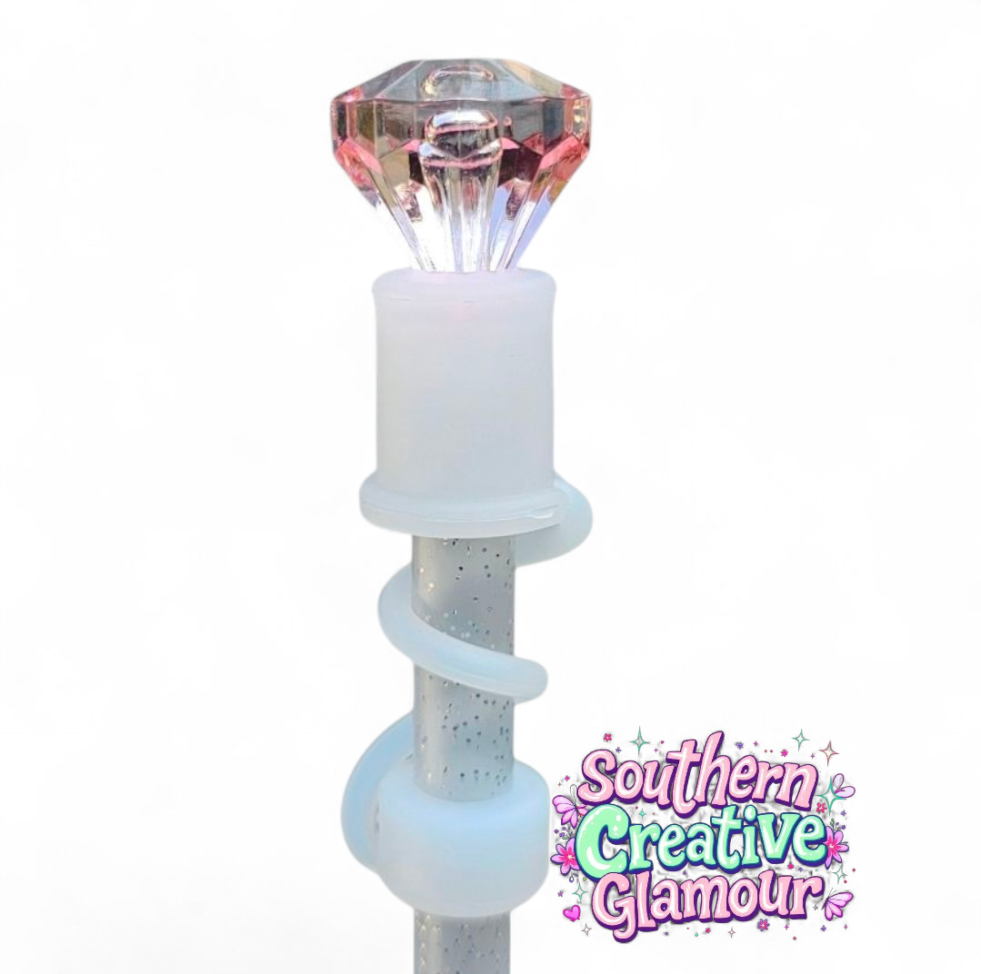 Light Pink Diamond Silicone 10mm Straw Topper | Straw Cover by Southern Creative 