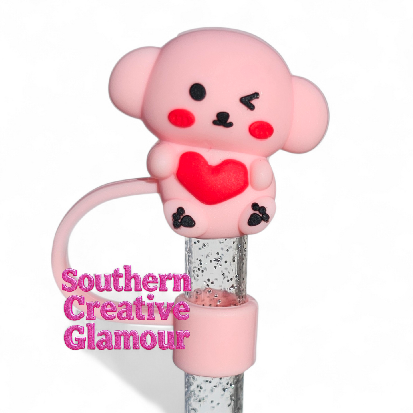 Pink Koala Valentine 10mm Silicone Straw Toppers | Straw Cover by Southern Creative Glamour 