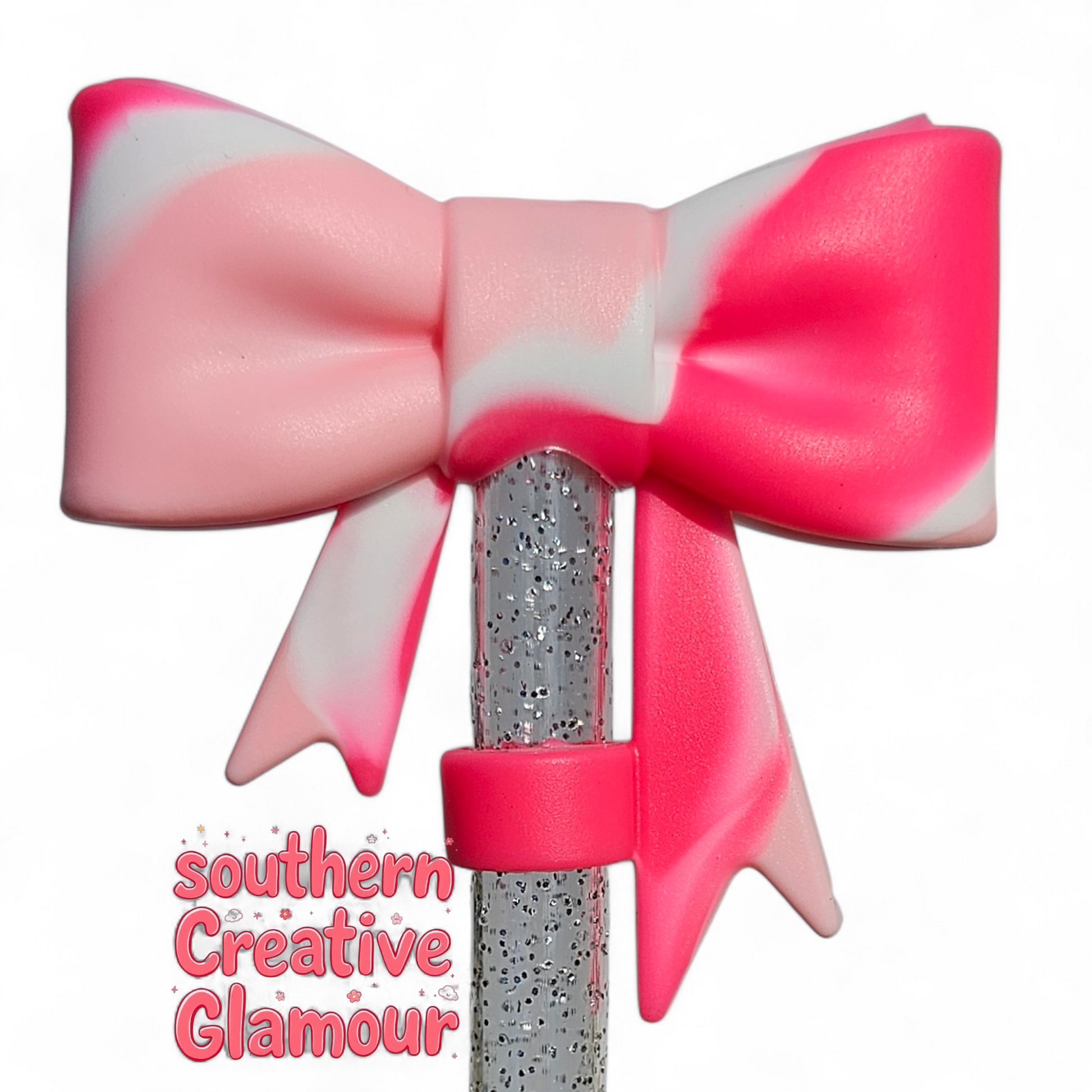 Pink Passion 3D Bow Silicone Straw Topper | Straw Cover by Southern Creative Glamour 