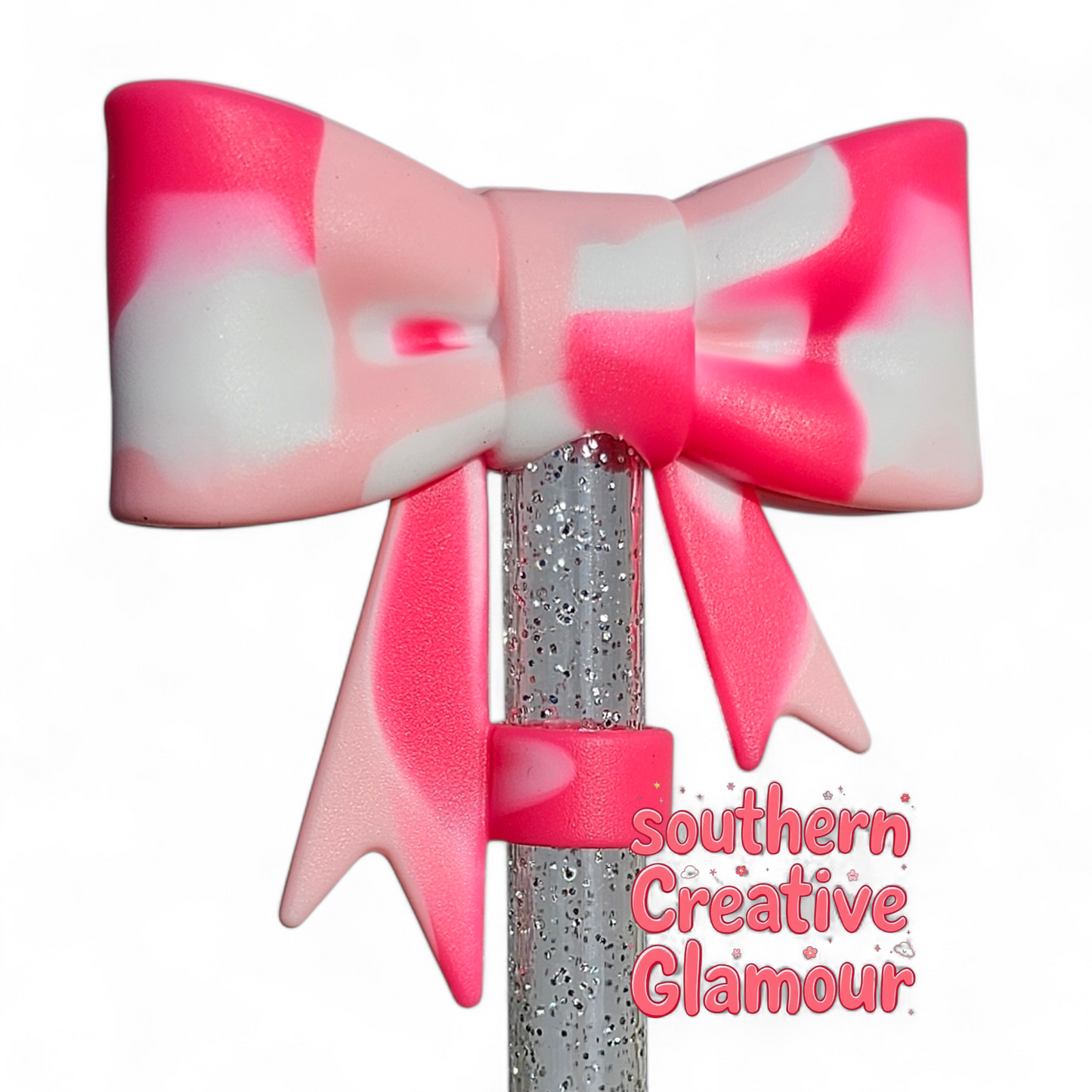 Pink Passion 3D Bow Silicone Straw Topper | Straw Cover by Southern Creative Glamour 