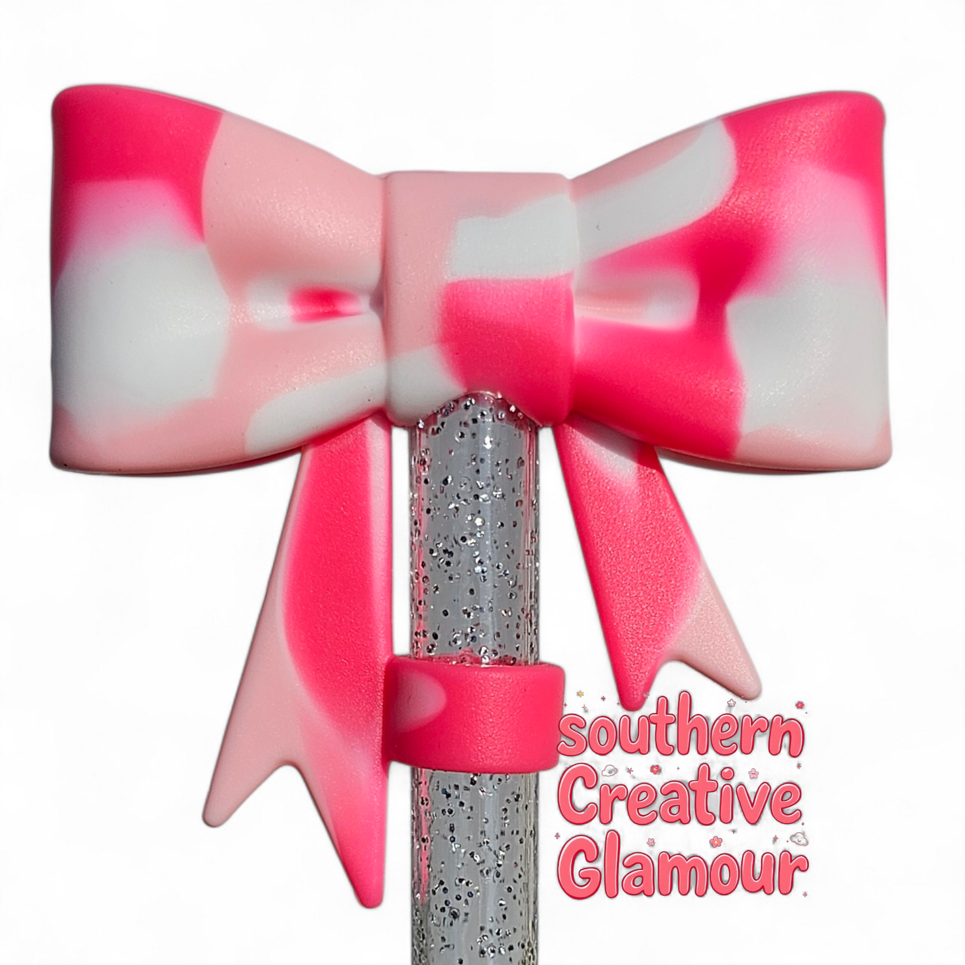 Pink Passion 3D Bow Silicone Straw Topper | Straw Cover by Southern Creative Glamour 