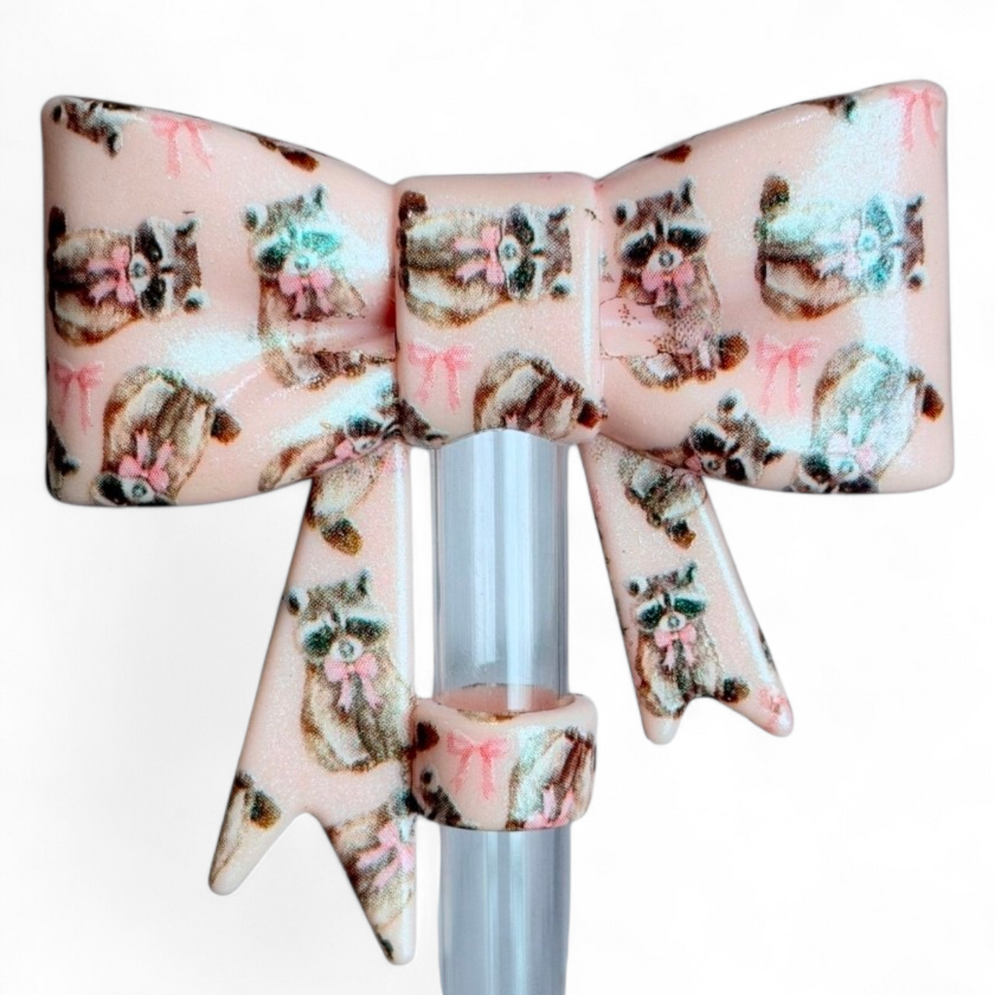 Cutie Raccoon 3D Bow Silicone Straw Topper | Fits 10mm Straws 