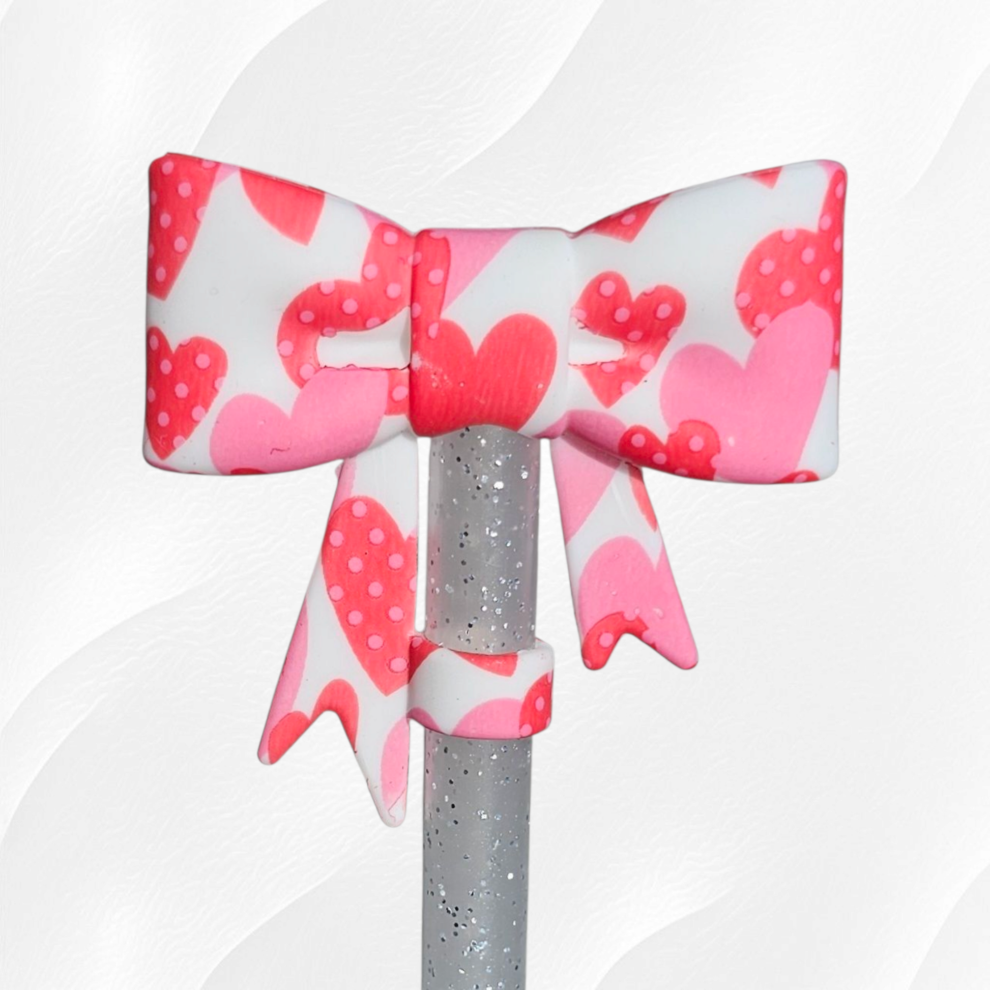 Red and Pink polkadot hearts 3D Silicone Bow Straw Topper 