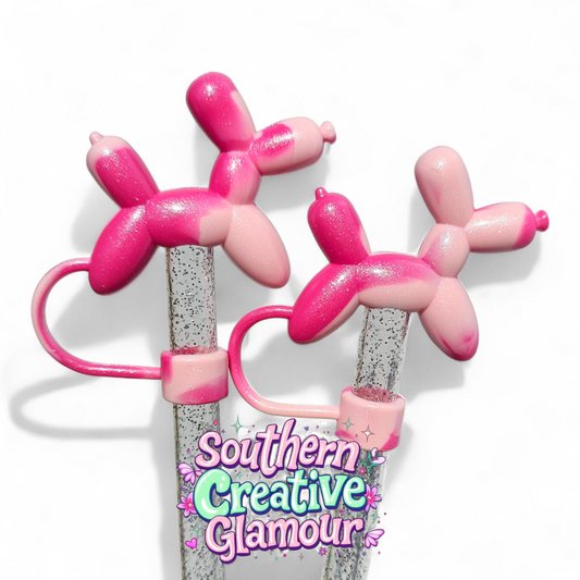 Pink Swirl Shimmer Balloon Dog 10mm Straw Topper by Southern Creative Glamour 