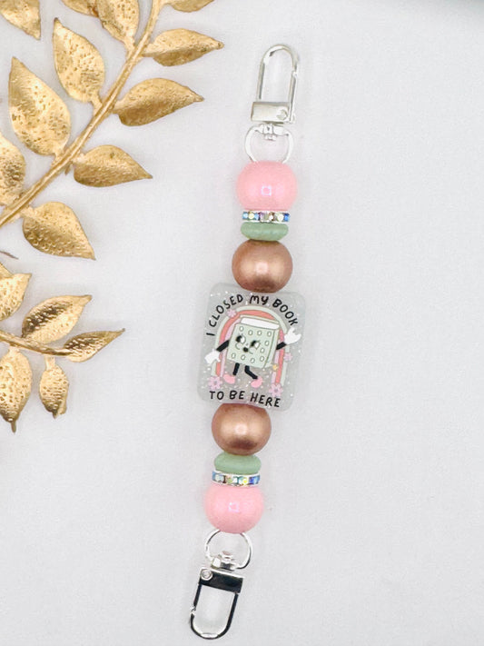Pink, green, Gold beaded E-Reader Strap ~ Closed Book To Be Here ~ Interchangeable