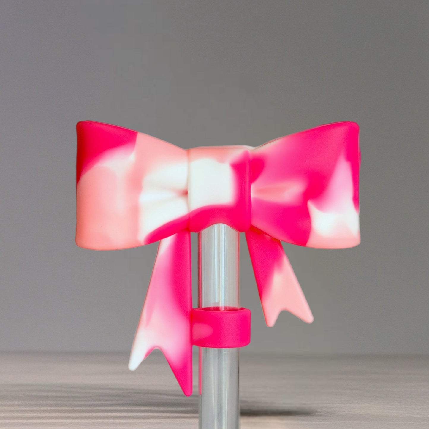 Pink Swirl 3D Bow Silicone Straw Topper | Fits 10mm Straws 