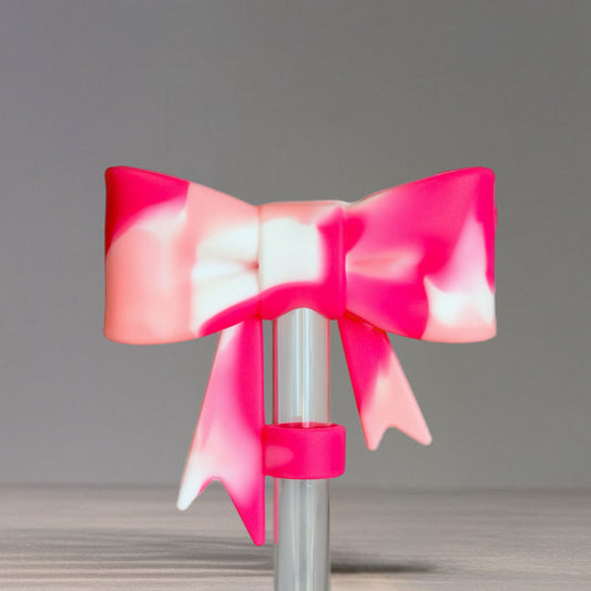 Pink Swirl 3D Bow Silicone Straw Topper | Fits 10mm Straws 