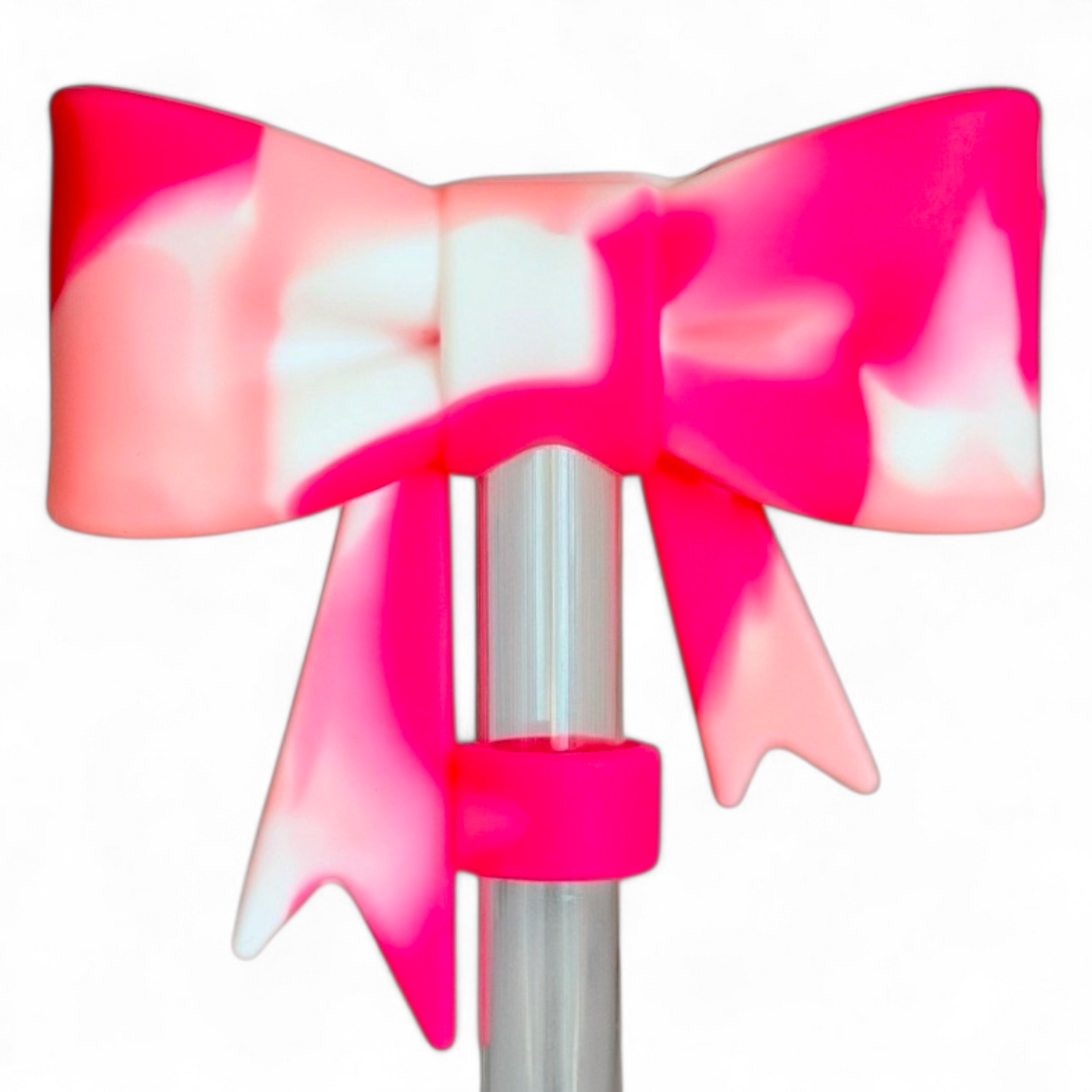 Pink Swirl 3D Bow Silicone Straw Topper | Fits 10mm Straws 