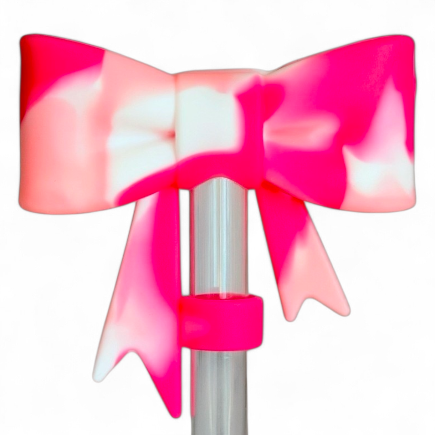 Pink Swirl 3D Bow Silicone Straw Topper | Fits 10mm Straws 