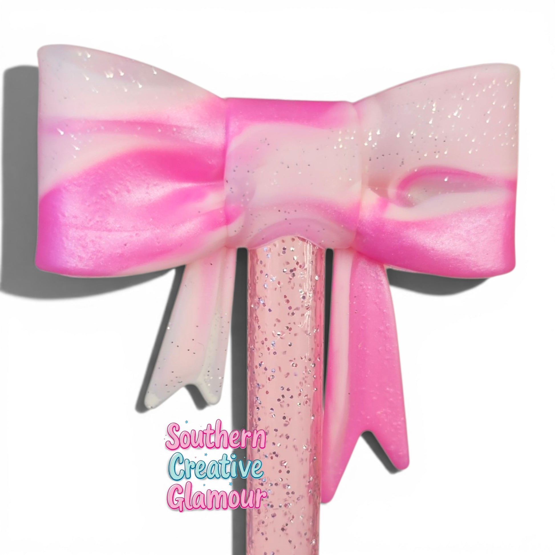 Pink Swirl Glitter Bow Straw Topper | Fits 10mm Straws
