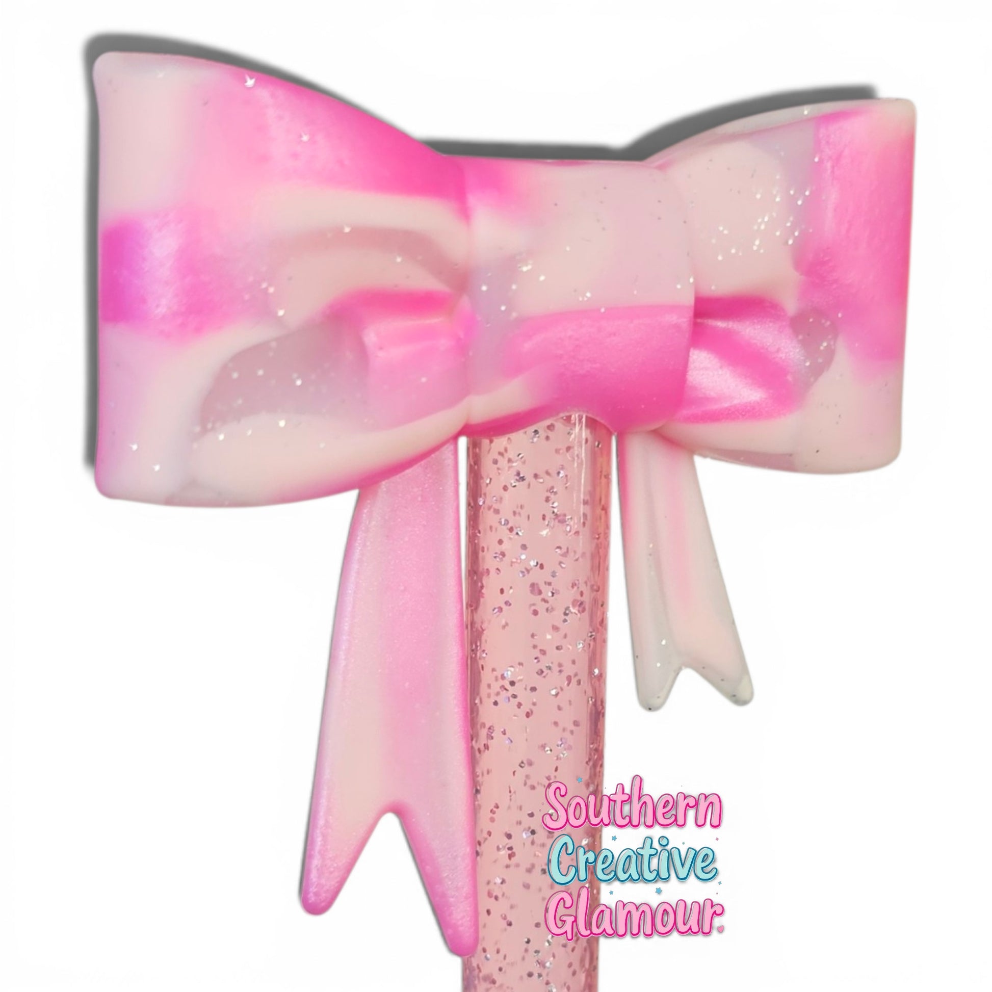 Pink Swirl Glitter Bow Straw Topper | Fits 10mm Straws