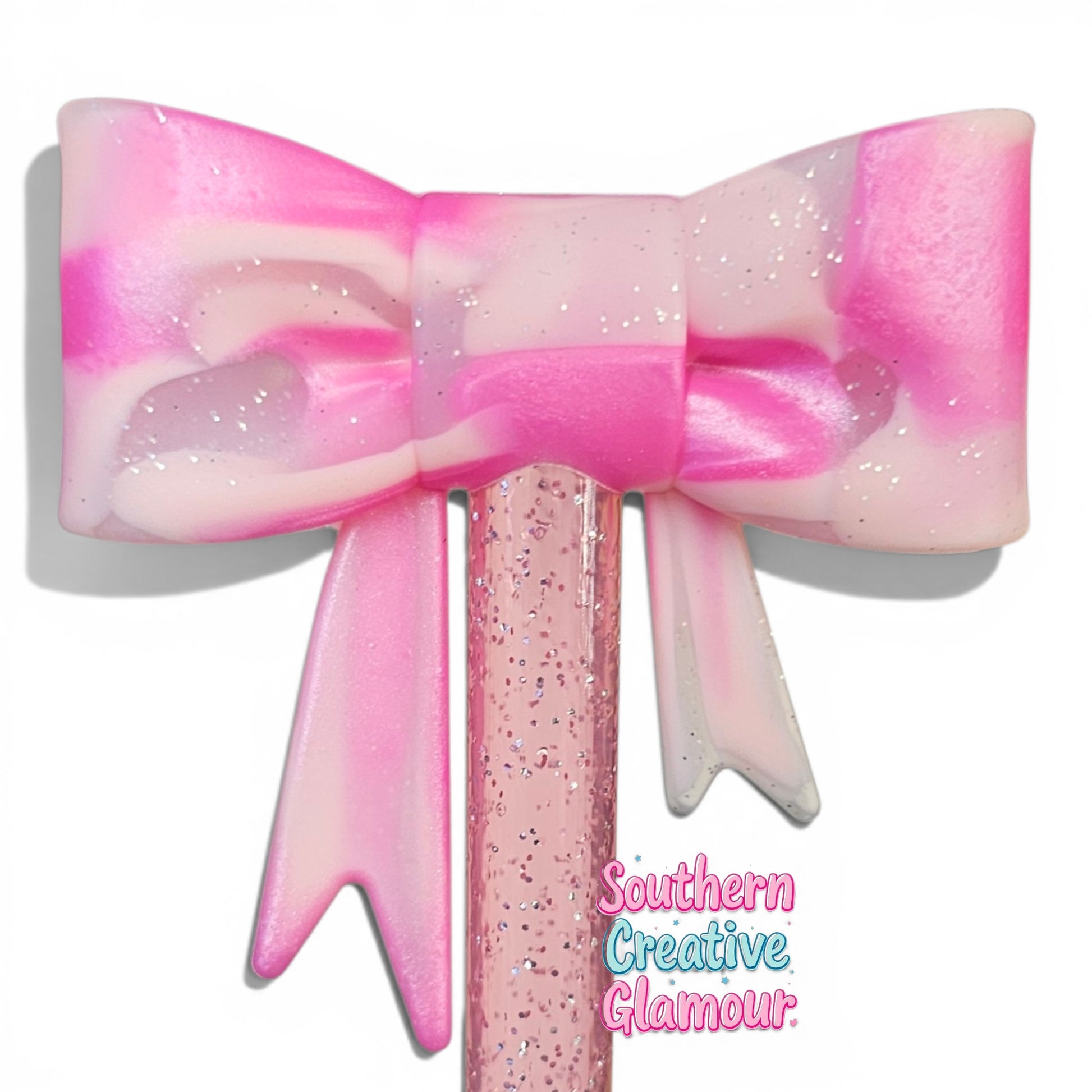Pink Swirl Glitter Bow Straw Topper | Fits 10mm Straws