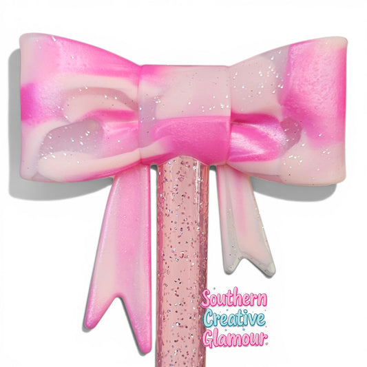 Pink Swirl Glitter Bow Straw Topper | Fits 10mm Straws