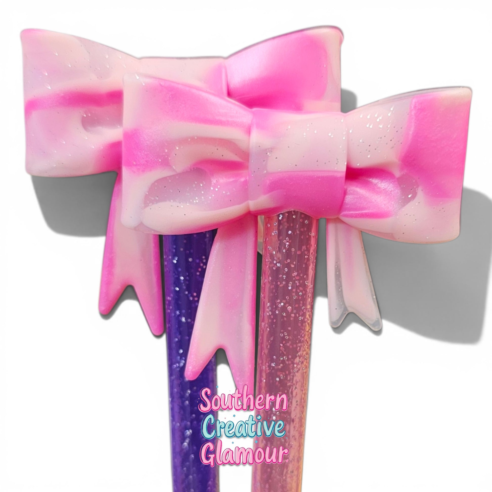 Pink Swirl Glitter Bow Straw Topper | Fits 10mm Straws