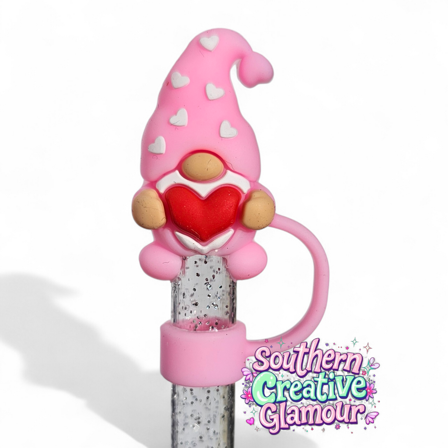 Pink Valentine's Day Gnome 3D Silicone 10mm Straw Toppers | Straw Covers by Southern Creative Glamour 