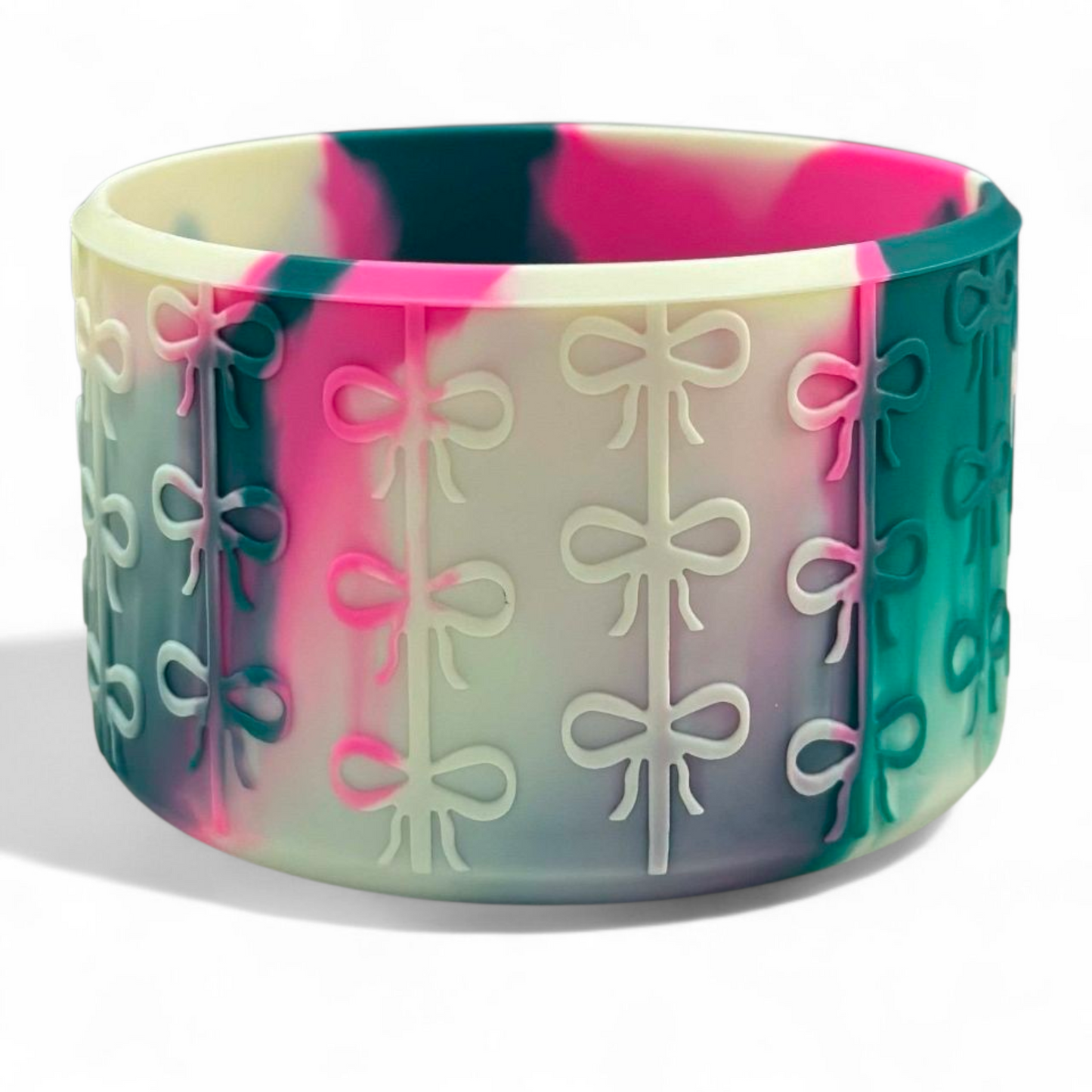 Pink, White, Emerald Cabana Coquette Bow Silicone Tumbler Boot | Tumbler Sleeve 
