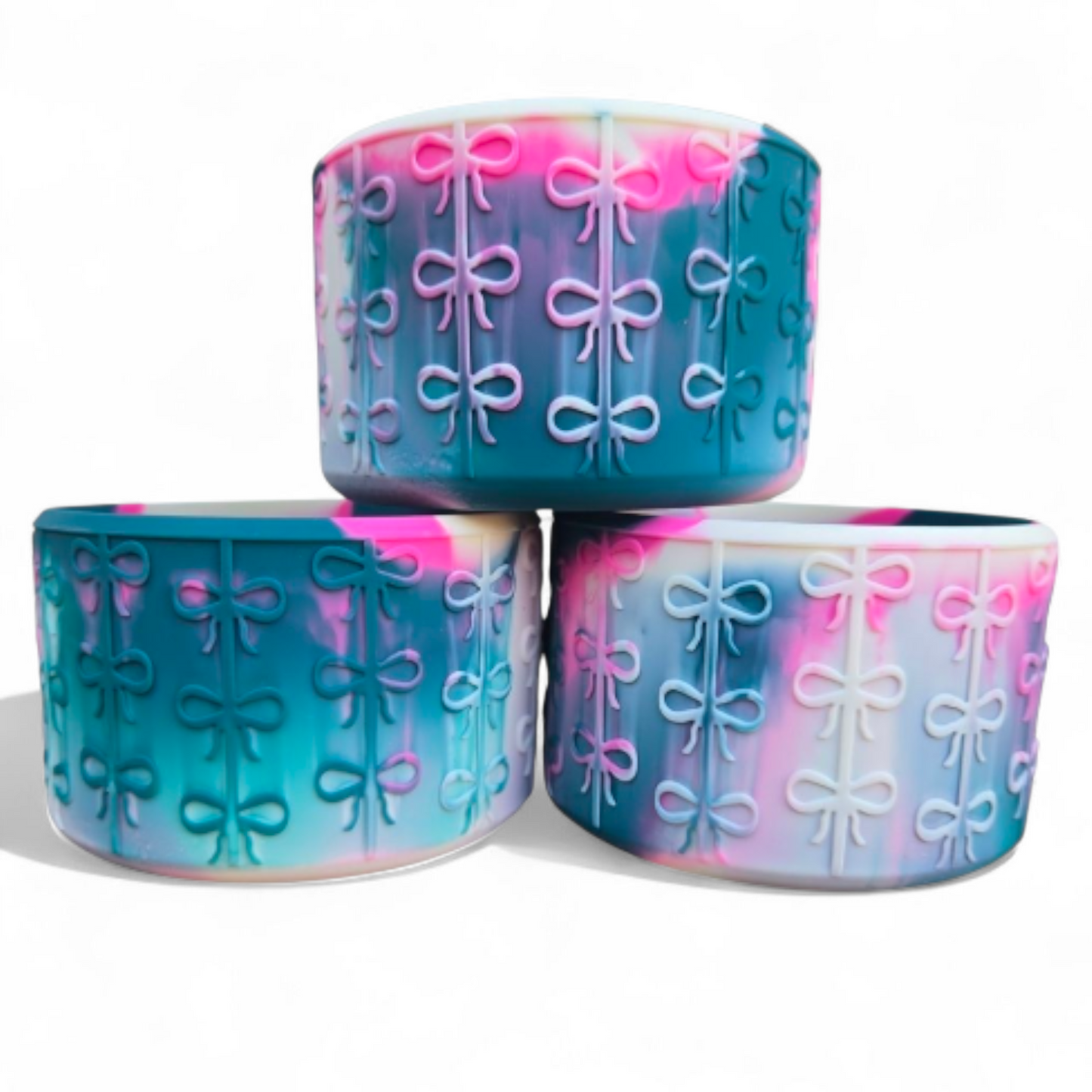 Pink, White, Emerald Cabana Coquette Bow Silicone Tumbler Boot | Tumbler Sleeve 