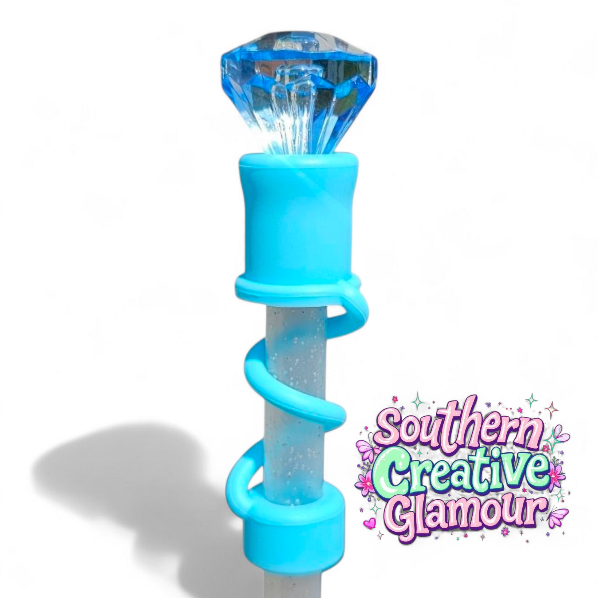 Pool Blue Diamond Silicone 10mm Topper | Straw Cover by Southern Creative Glamour 