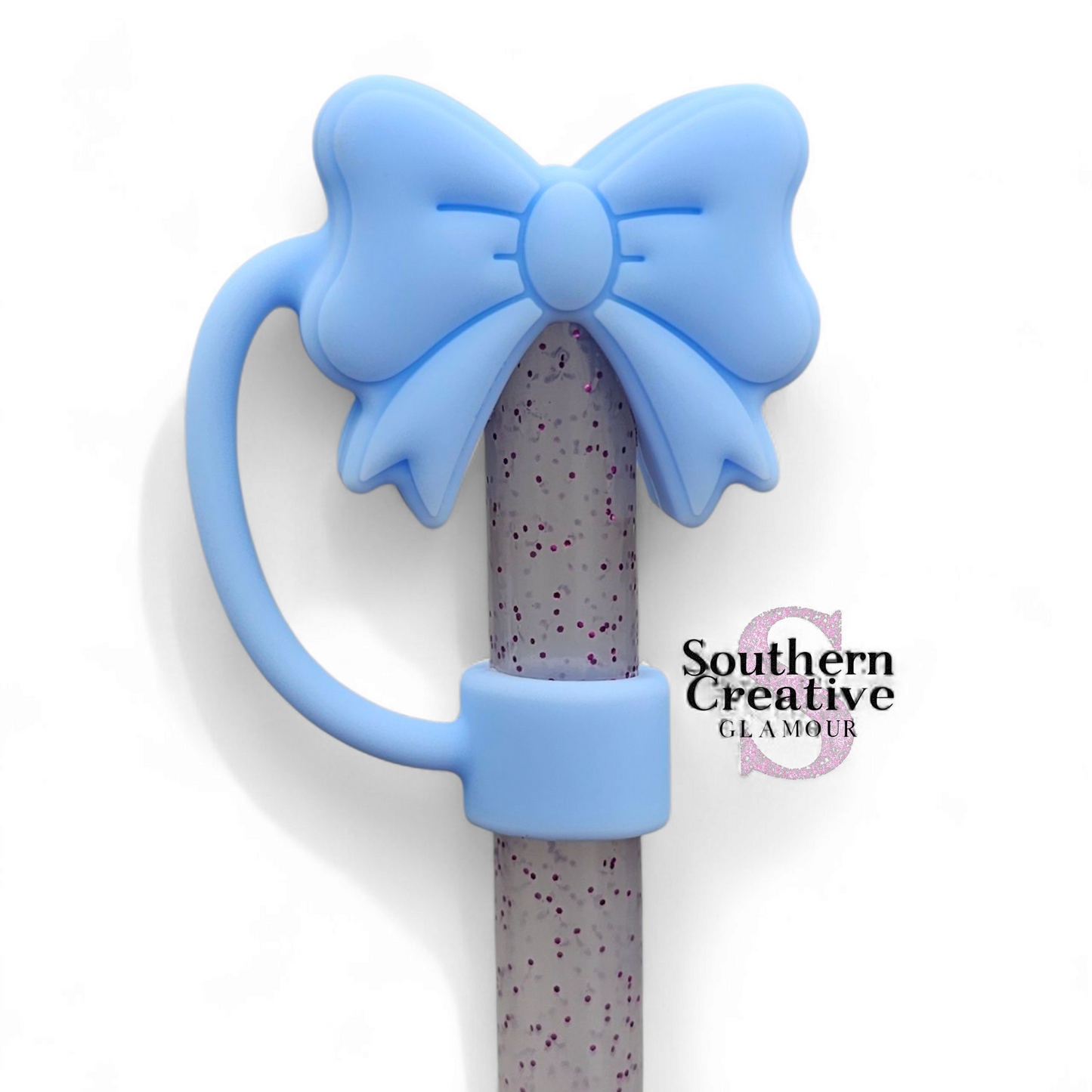 Powder Blue Coquette Bow 3D Silicone 10mm Straw Toppers by Southern Creative Glamour 