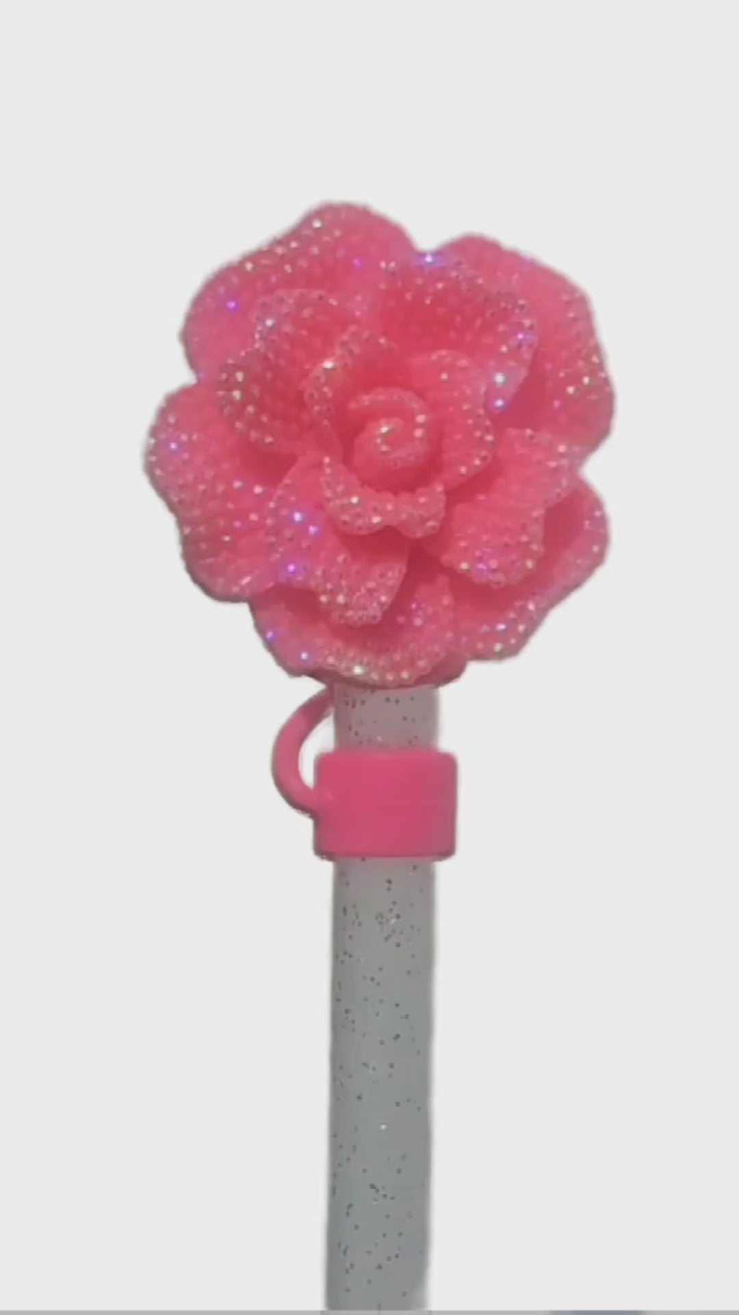 Hot Pink Glitter Rose 10mm Straw Topper by Southern Creative Glamour 