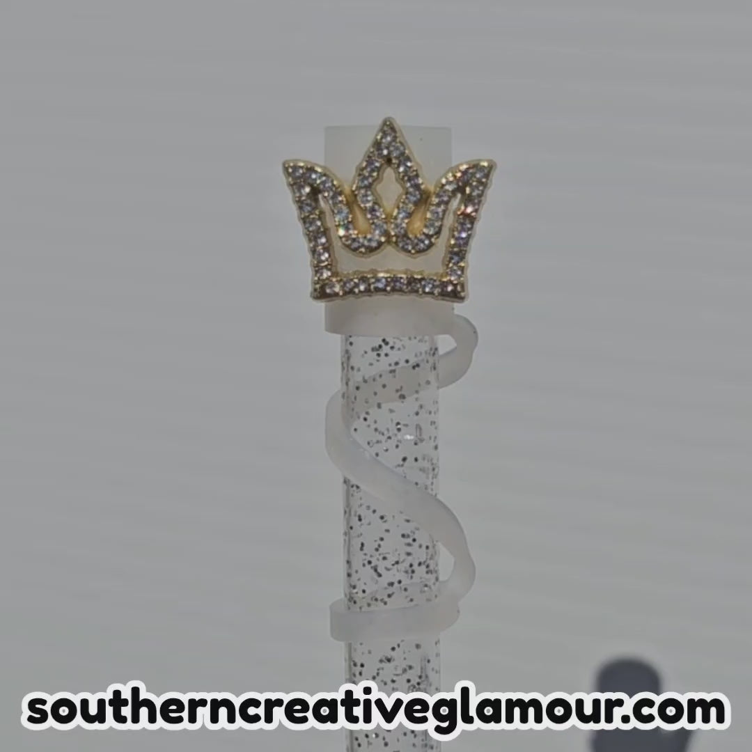 Gold Diamond Crown Straw Topper | 10mm Straw Cover by Southern Creative Glamour 