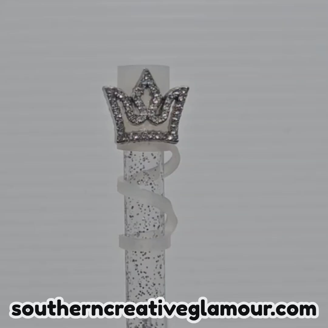 Silver Diamond Crown Straw Topper | 10mm Straw Cover by Southern Creative Glamour 
