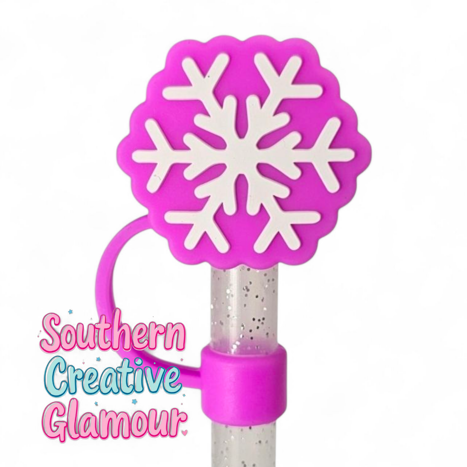 Pulse Purple Winter Snowflake Silicone 10mm Straw Topper by Southern Creative Glamour 